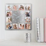 Personalized Family Photo Elegant Silver Square Wall Clock<br><div class="desc">Easily create your own personalized faux silver metallic style wall clock with your custom family photos. For best results,  crop the images to square - with the focus point in the center - before uploading.</div>
