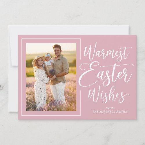 Personalized Family Photo Happy Easter Blush Pink Holiday Card