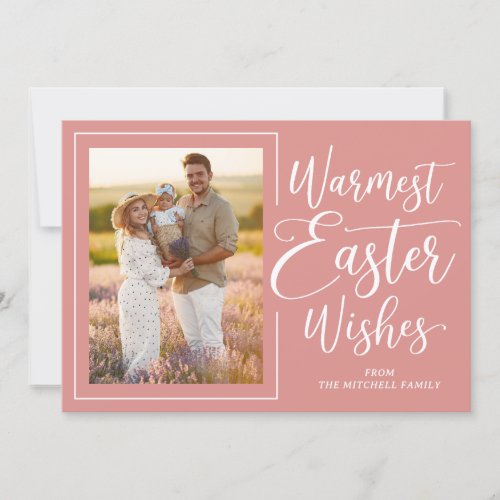 Personalized Family Photo Happy Easter Coral Pink Holiday Card