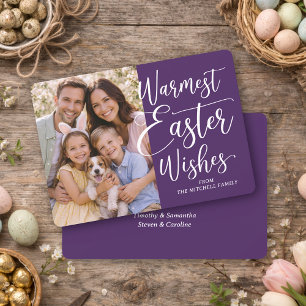 Personalized Family Photo Happy Easter Dark Purple Holiday Card