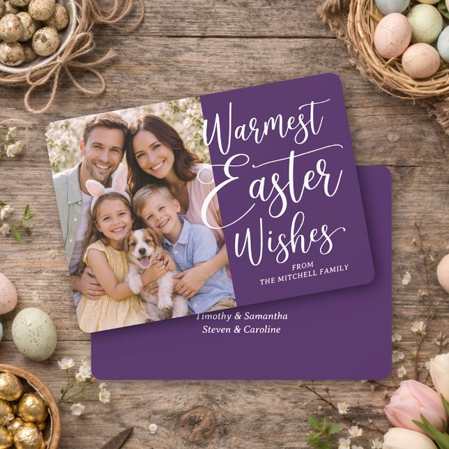 Personalized Family Photo Happy Easter Dark Purple Holiday Card (Creator Uploaded)