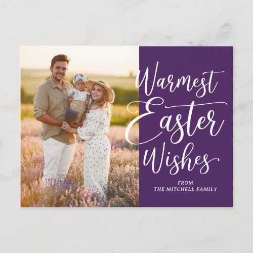 Personalized Family Photo Happy Easter Dark Purple Postcard