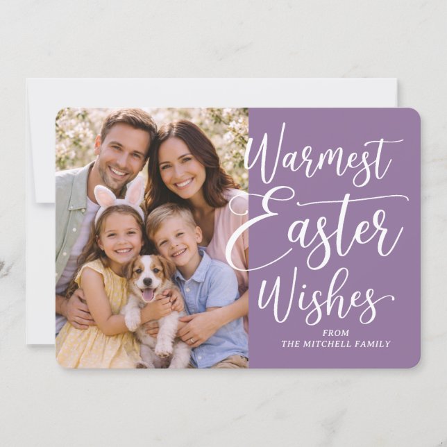 Personalized Family Photo Happy Easter On Purple Holiday Card (Front)