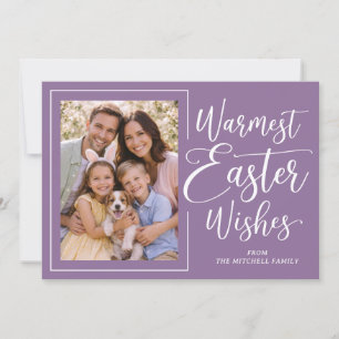 Personalized Family Photo Happy Easter On Purple Holiday Card