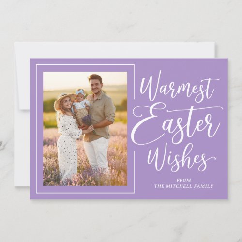 Personalized Family Photo Happy Easter On Purple Holiday Card
