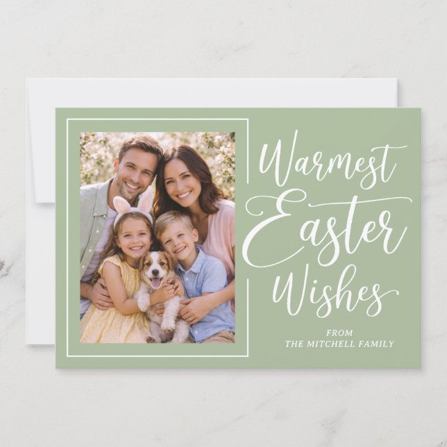 Personalized Family Photo Happy Easter Sage Green Holiday Card (Front)