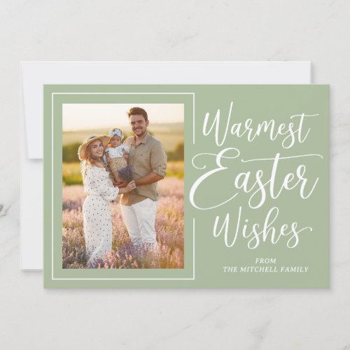 Personalized Family Photo Happy Easter Sage Green Holiday Card