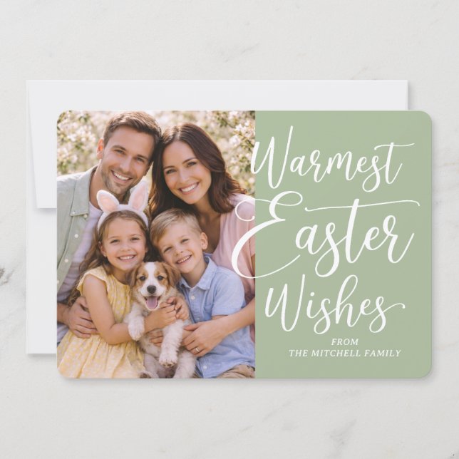 Personalized Family Photo Happy Easter Sage Green Holiday Card (Front)