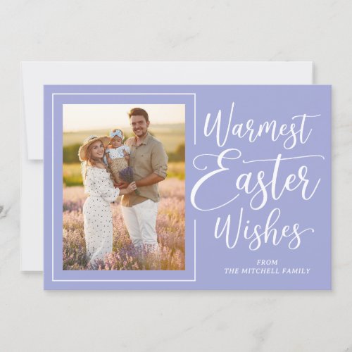 Personalized Family Photo Happy Easter Violet Blue Holiday Card
