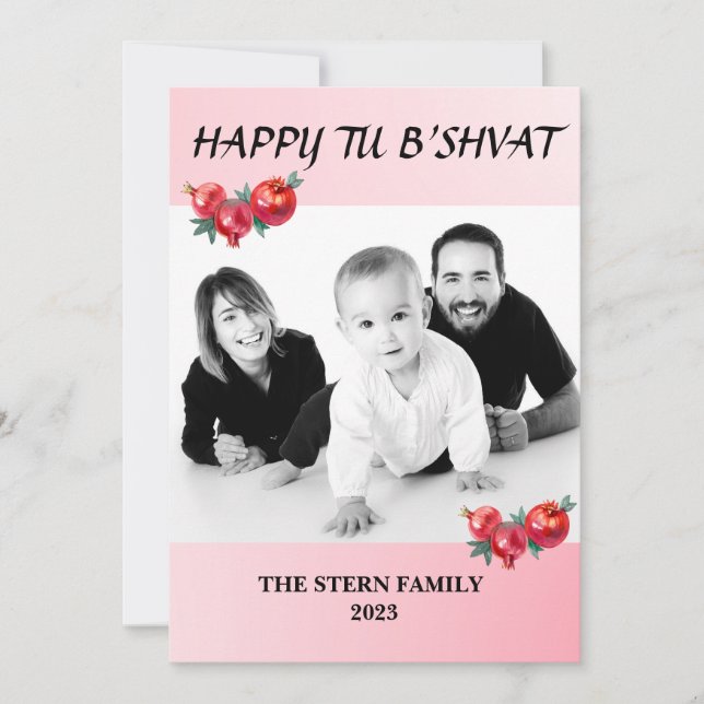 Personalized Family Photo Happy Tu B'shvat Holiday Card (Front)