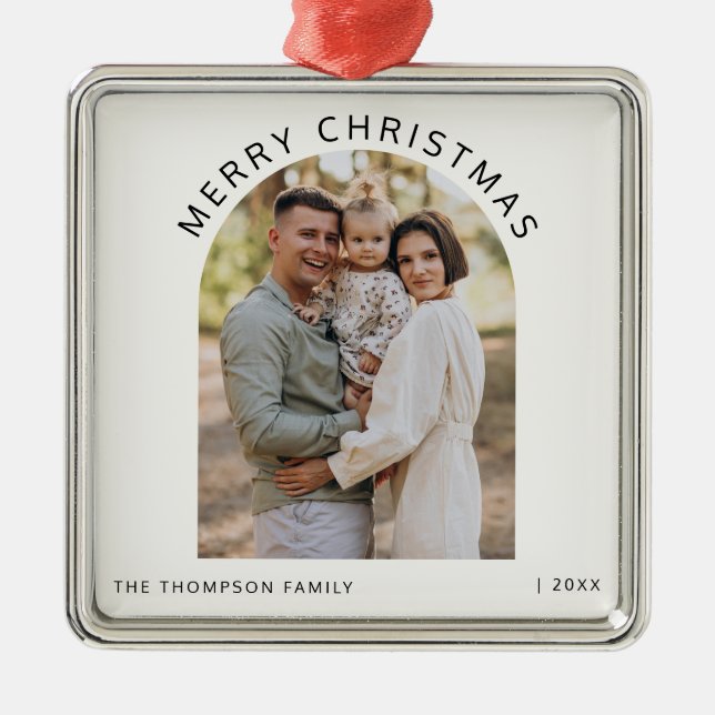 Personalized Family Photo Merry Christmas 2024 Metal Ornament (Front)