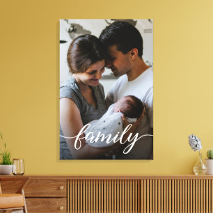 Personalized Family Photo Modern script Canvas Print