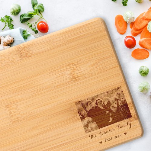 Personalized Family Photo Monogram Engraved Bamboo Cutting Board