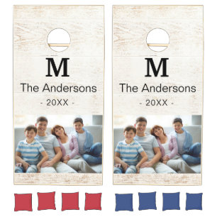 Personalized Family Photo, Name & Monogrammed Cornhole Set