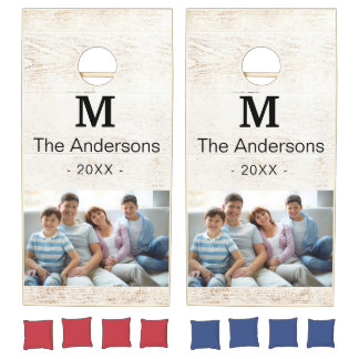 Personalized Family Photo, Name & Monogrammed Cornhole Set