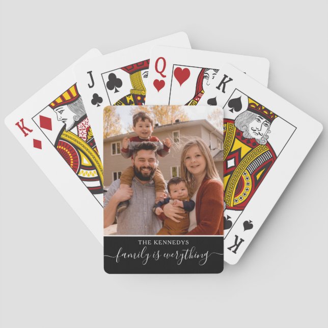 Personalized Family Photo Name Quote Black  Poker Cards (Back)