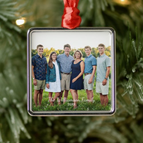 Personalized Family Photo Name Year Christmas Metal Ornament