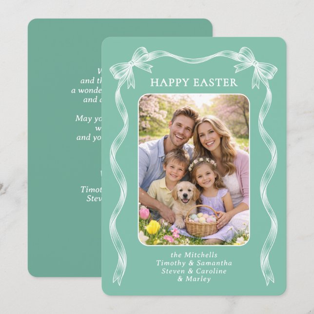 Personalized Family Photo On Mint Green Easter Holiday Card (Front/Back)
