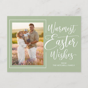 Personalized Family Photo On Sage Green Easter Postcard