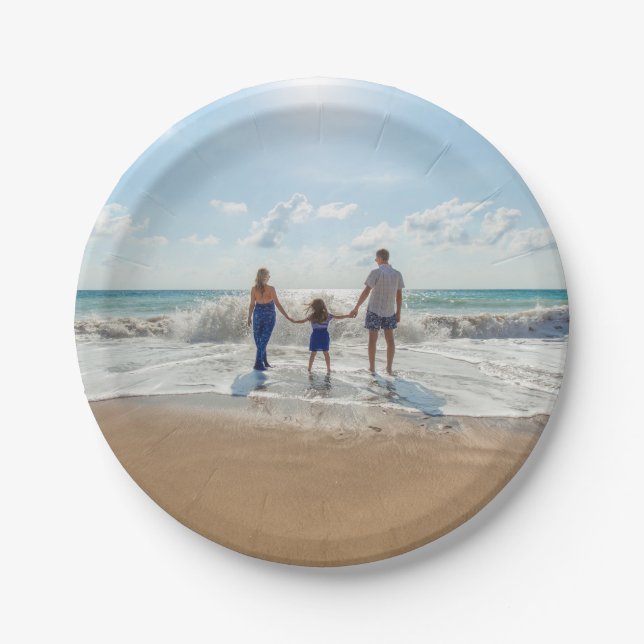Personalized Family Photo On The Beach Paper Plates (Front)
