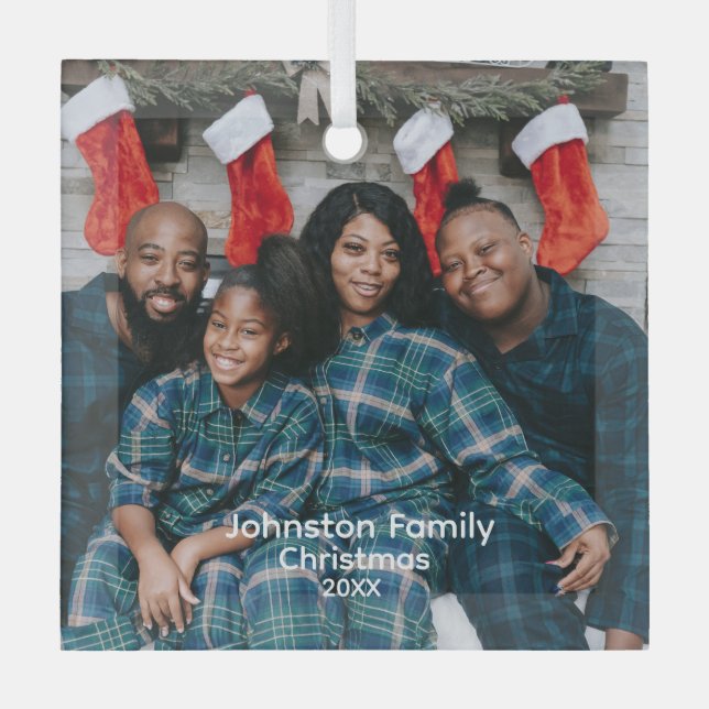 Personalized Family Photo Ornament, Keepsake Glass Ornament (Front)