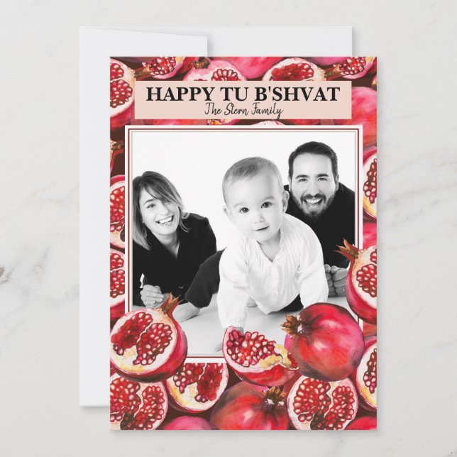 Personalized Family Photo Pomegranate Tu B'shvat  Holiday Card (Front)