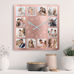 Personalized Family Photo Rose Gold Elegant Square Wall Clock<br><div class="desc">Easily create your own personalized rose gold metallic style wall clock with your custom family photos. For best results,  crop the images to square - with the focus point in the center - before uploading.</div>