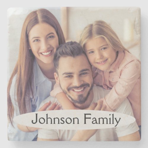 Personalized Family Photo Simple Monogrammed Stone Coaster
