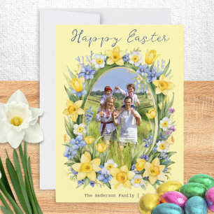 Personalized Family Photo Spring Flowers Easter Holiday Card
