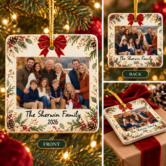 Personalized Family Photo Square Ceramic Ornament