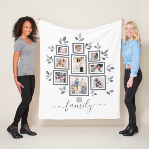 Personalized family photo tree fleece blanket