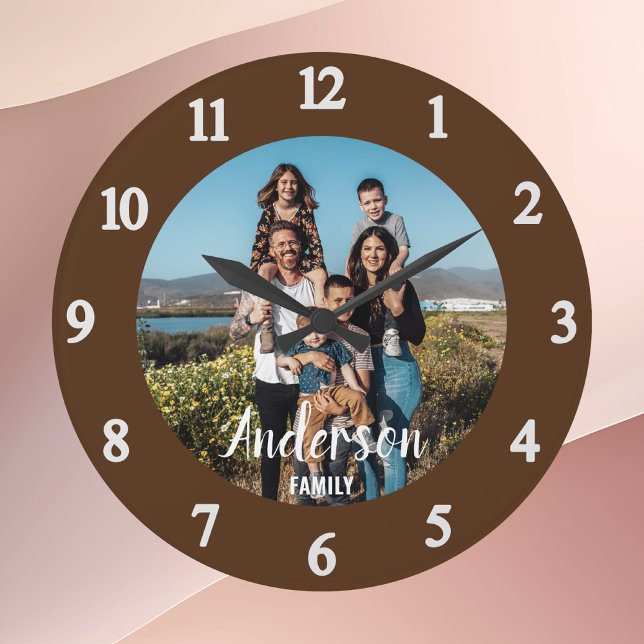 Personalized Family Photo Wall Clock brown (Creator Uploaded)