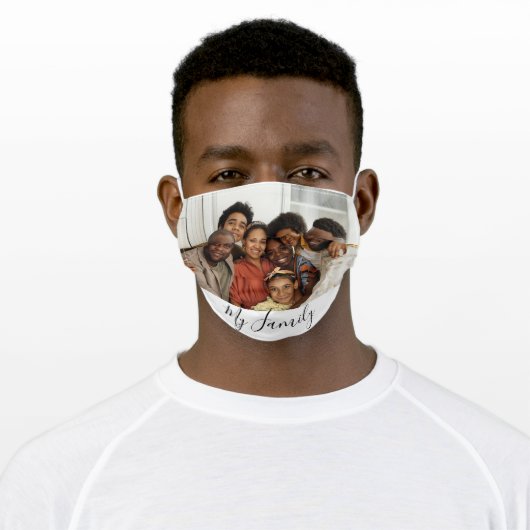 Personalized Family Photo with Custom text white Adult Cloth Face Mask (Worn)