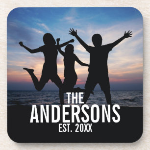 Personalized Family Photo with Family Name Drink Coaster