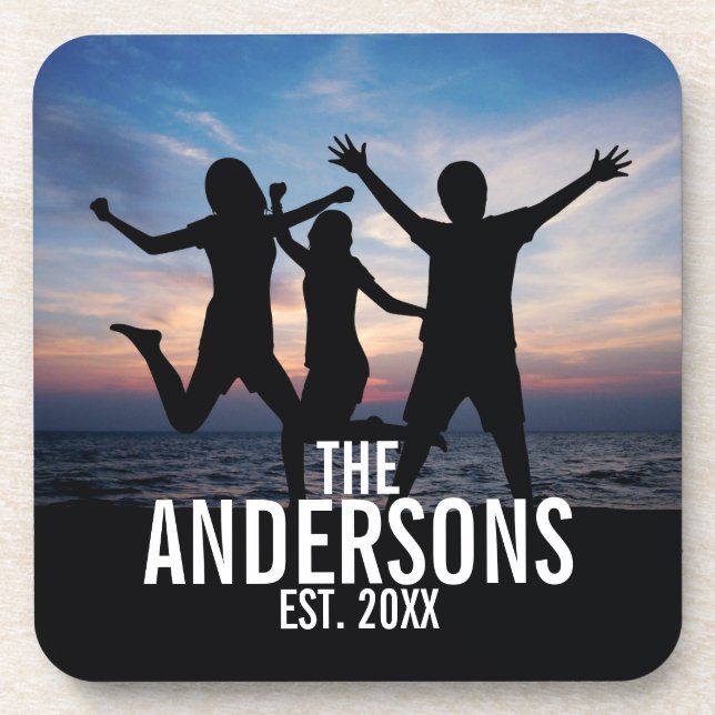 Personalized Family Photo with Family Name Drink Coaster (Front)