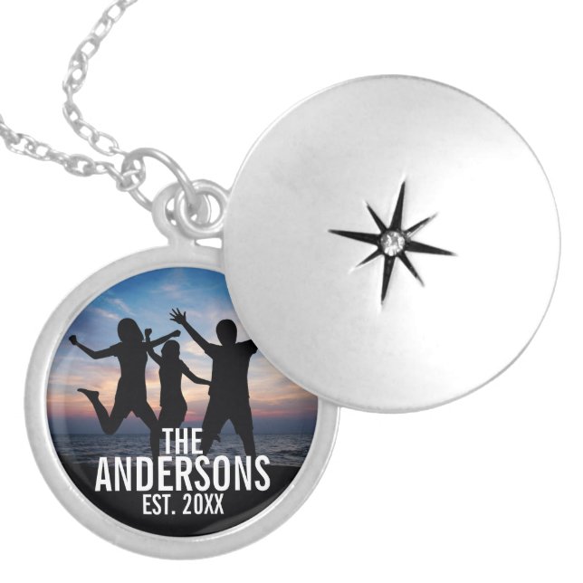 Personalized Family Photo with Family Name Locket Necklace (Front)