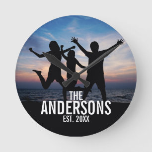 Personalized Family Photo with Family Name Round Clock