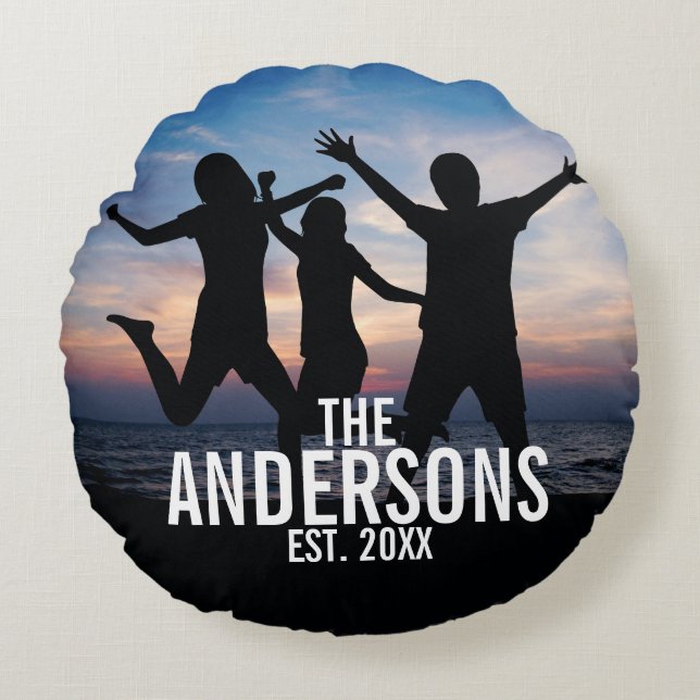 Personalized Family Photo with Family Name Round Pillow (Front)