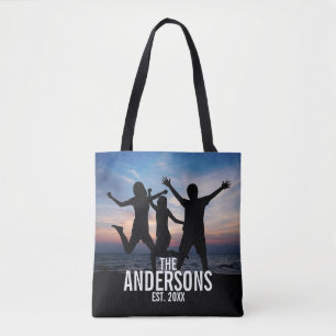 Personalized Family Photo with Family Name Tote Bag