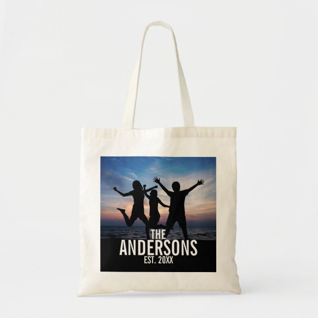 Personalized Family Photo with Family Name Tote Bag (Front)