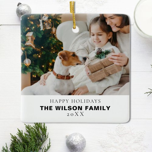 Personalized Family Photo With Pets Christmas Ceramic Ornament