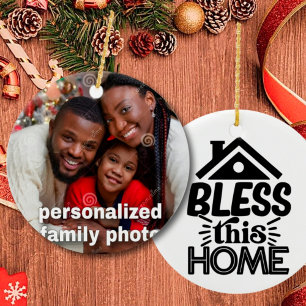Personalized Family photo with quote Christmas Ceramic Ornament