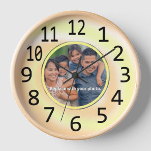 Personalized Family Photo Yellow Swirl Clocks