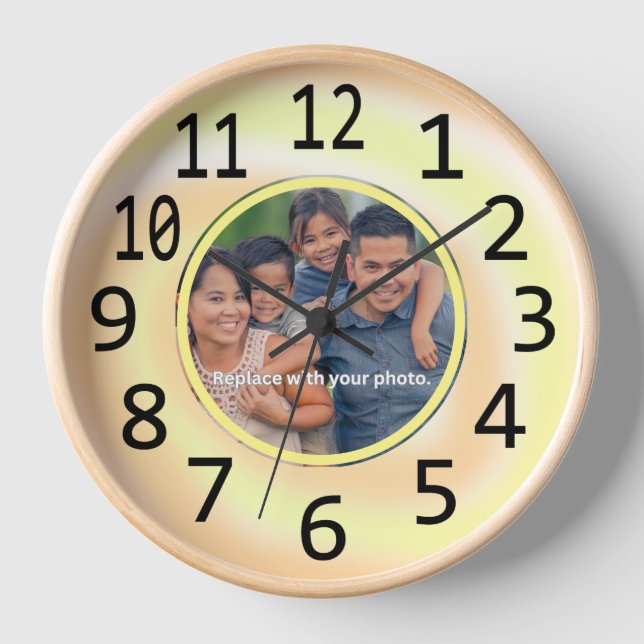 Personalized Family Photo Yellow Swirl Clocks (Front)
