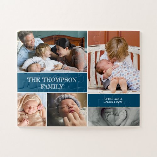 PERSONALIZED FAMILY Photos blue block Jigsaw Puzzle