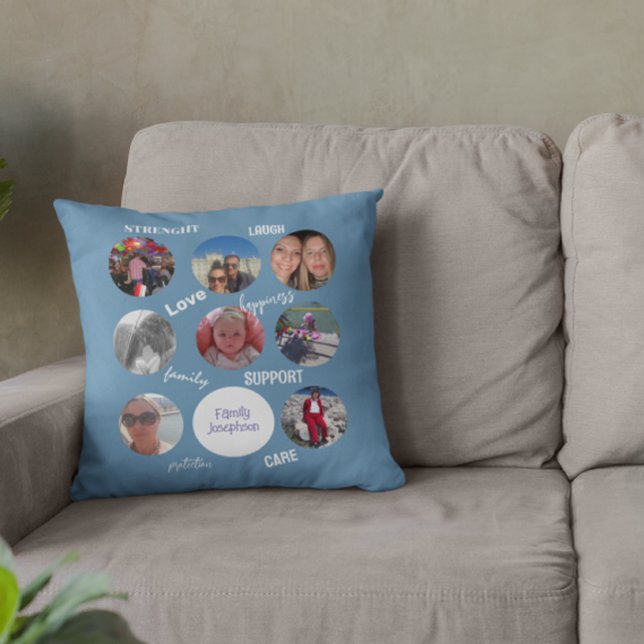 Personalized Family Photos Blue Throw Pillow (Creator Uploaded)