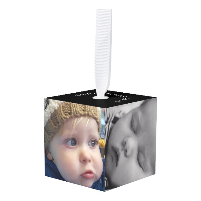 Personalized Family Photos Cube Christmas Ornament (Front Angled)