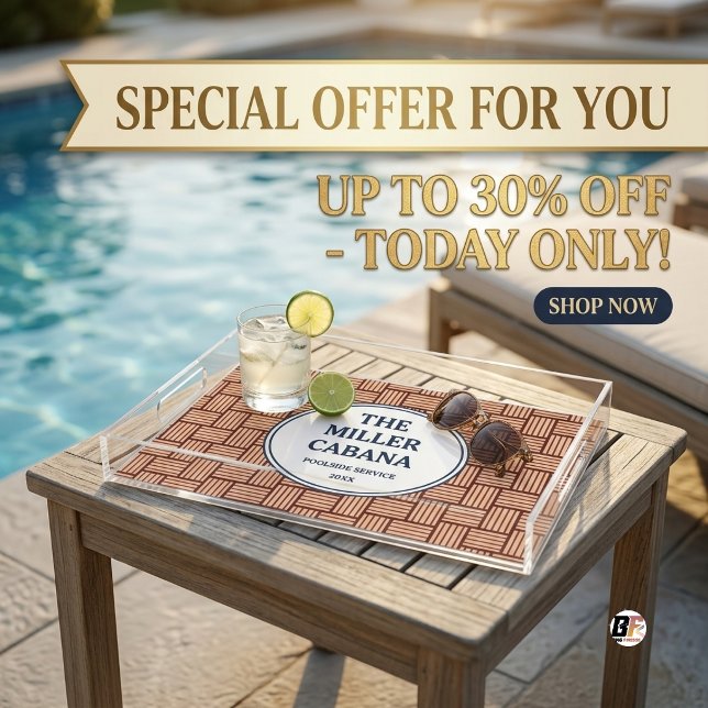 Personalized Family Poolside Cabana Rattan Pattern Acrylic Tray (#foryou)