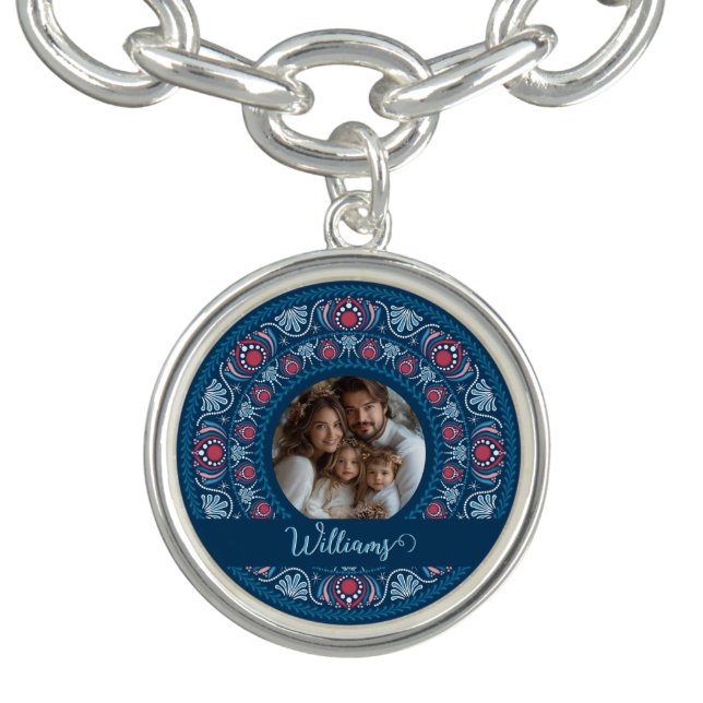 Personalized Family Portrait Blue Festive Mandala Bracelet (Design)