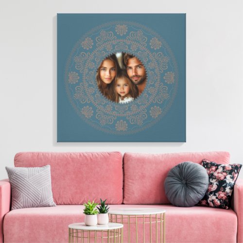 Personalized Family Portrait Gold Rococo Mandala Canvas Print
